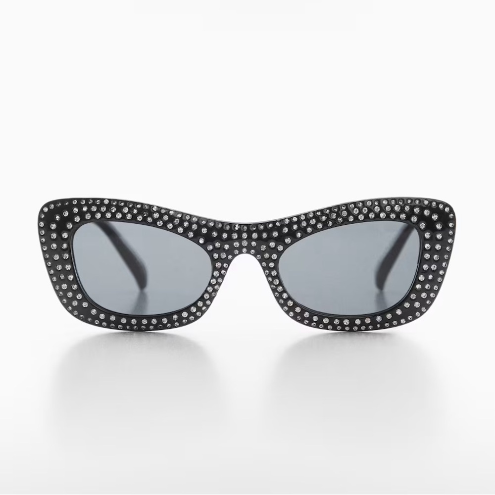 NWT Mango Mng Rhinestone Sunglasses Recycled Materials Black Retro Glam Sexy - Picture 8 of 14